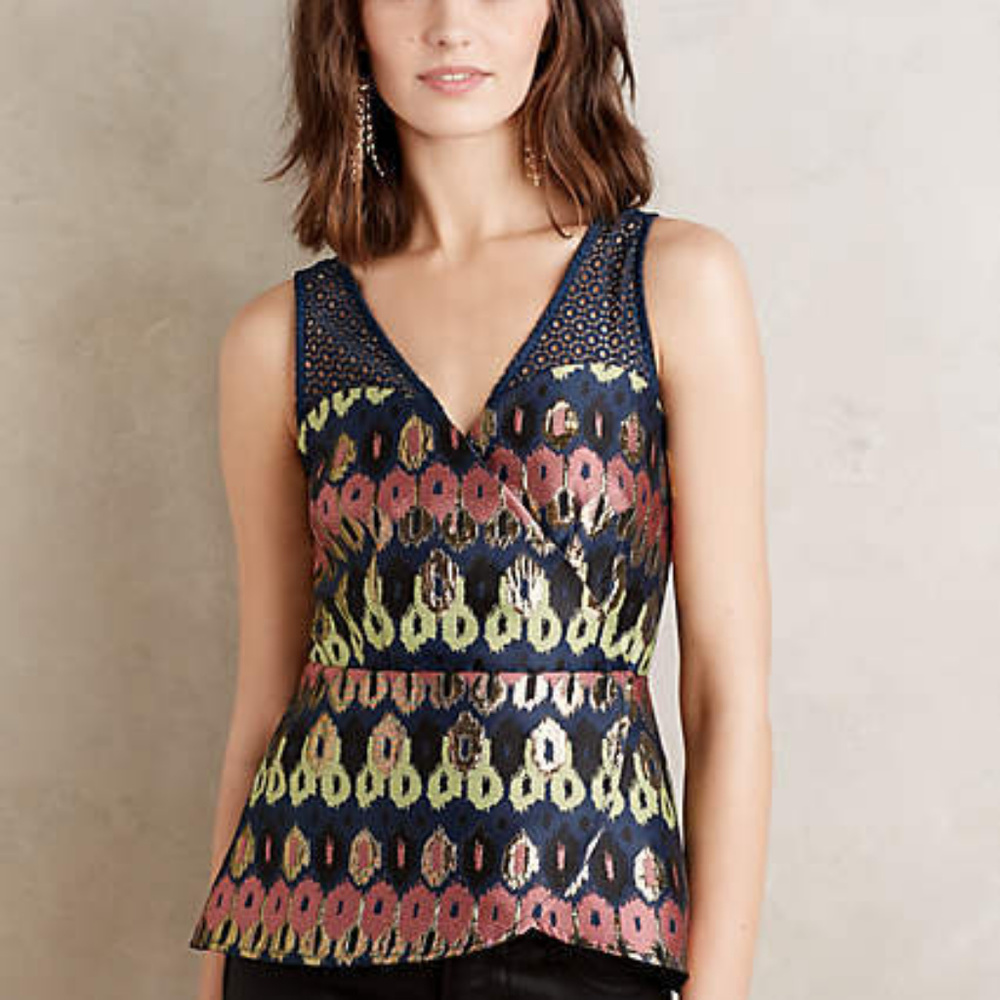 NWT ANTHROPOLOGIE Yana Jacquard Peplum Top 10 $168